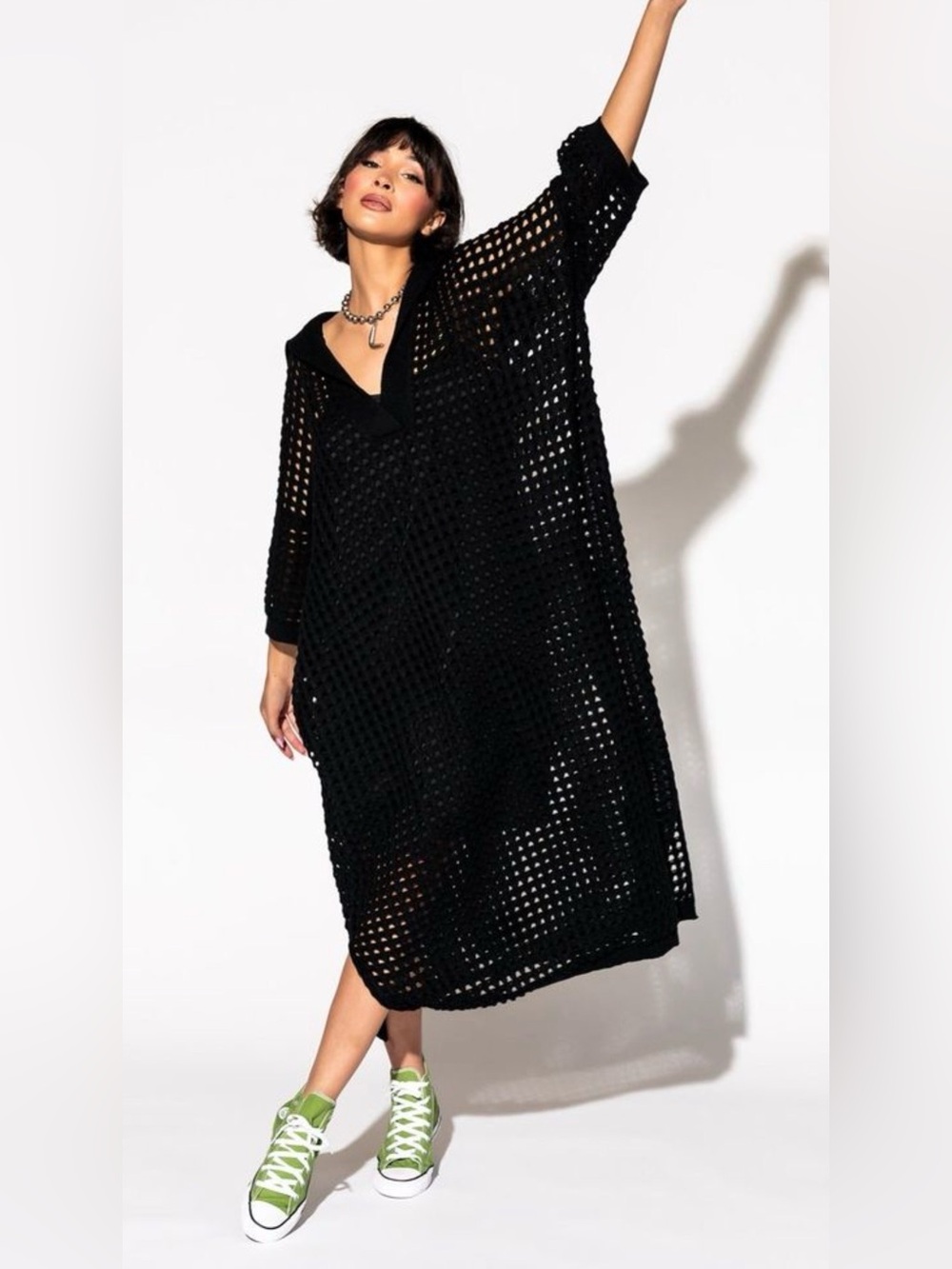 Dressed in LALA Black Open-Knit Maxi Dress